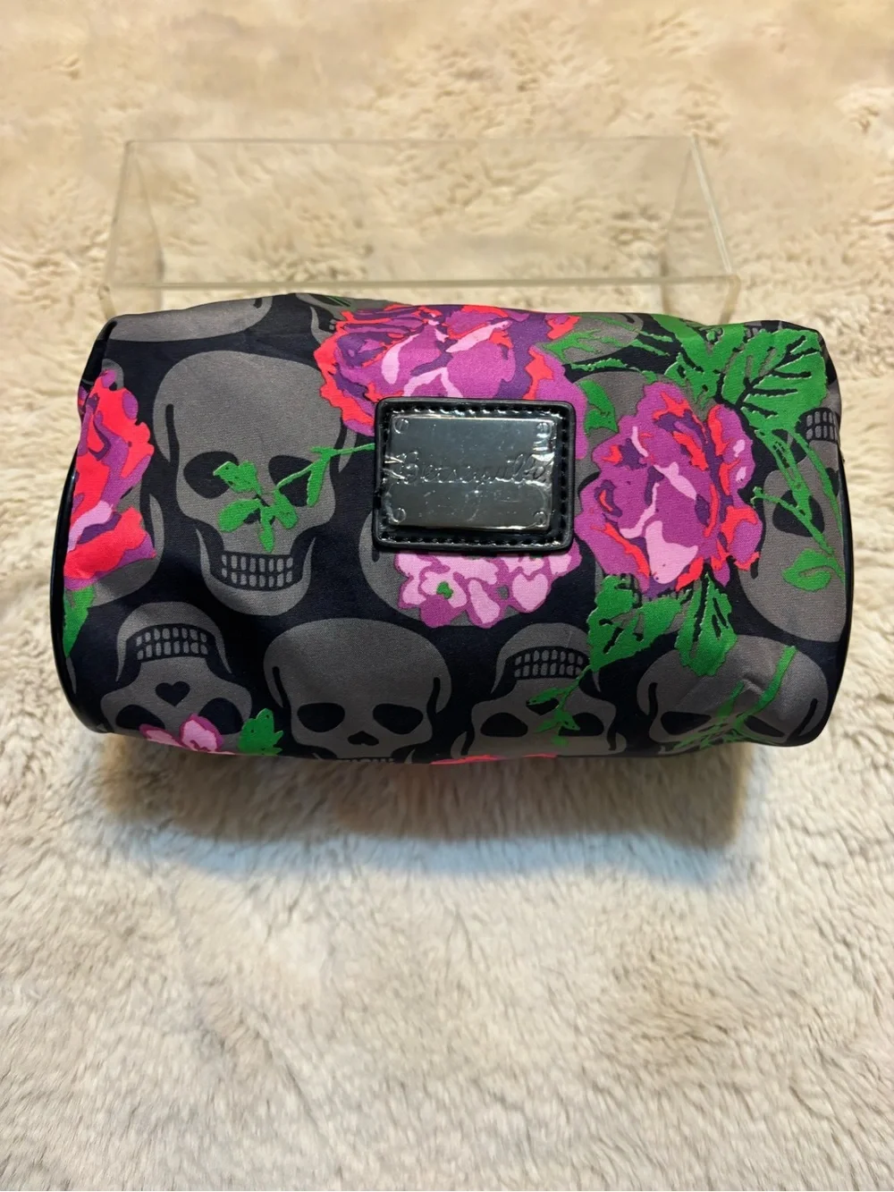 Betsey Johnson Skull Rose Floral Cosmetic Makeup Bag Goth Punk Y2K